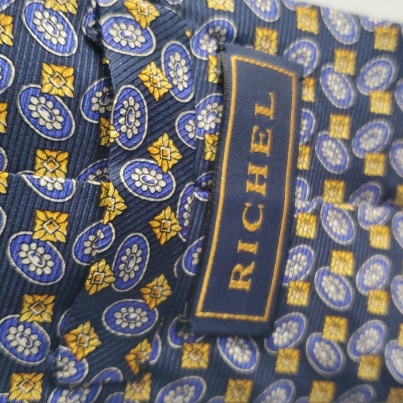 Richel Tie accessory men's tie blue grey gold ish yellow - Picture 7 of 7